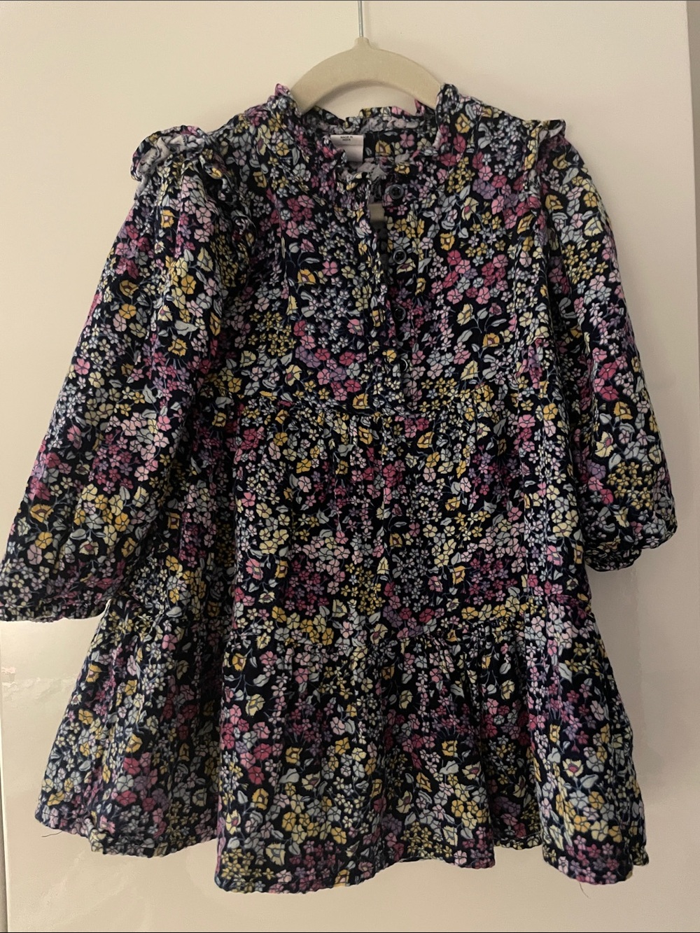 GAP Navy Floral Casual Kids Dress with Pink and Yellow Flowers